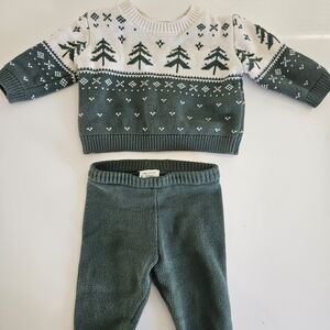 Little Planet GOTS Green and White Knit Sweater and Pants Set